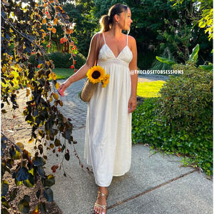 Zara NWT White Cotton Crochet Trim Midi Dress M L